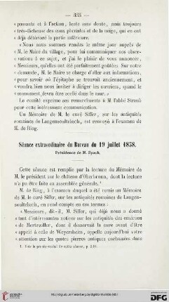 Séance extraordinaire du Bureau du 19 juillet 1858