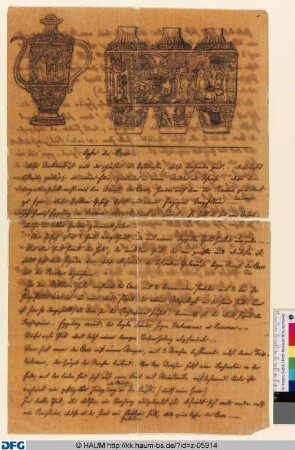 Onyxgefäß nach links und Abrollung; handschriftlicher Text