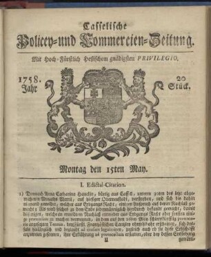 20. Stueck, Montag den 15ten May 1758