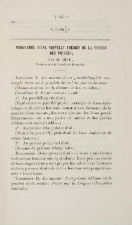 Programme d'une nouvelle théorie de la mesure des prismes.