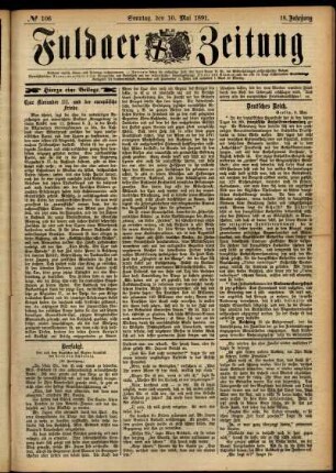 Erste Ausgabe vom Sonntag, den 10. Mai 1891.