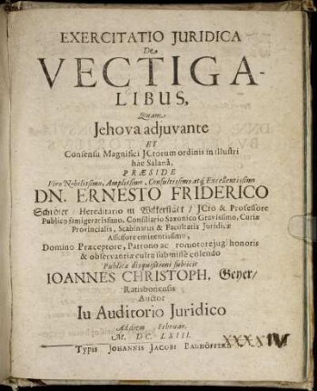 Exercitatio Iuridica De Vectigalibus