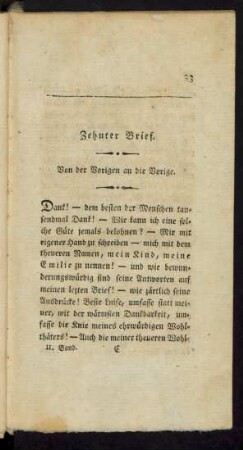 Zehnter Brief. Von der Vorigen an die Vorige.