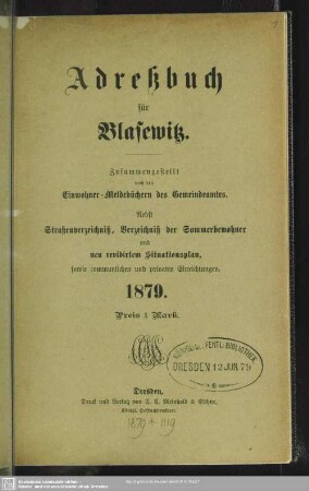 1879: Adreßbuch für Blasewitz