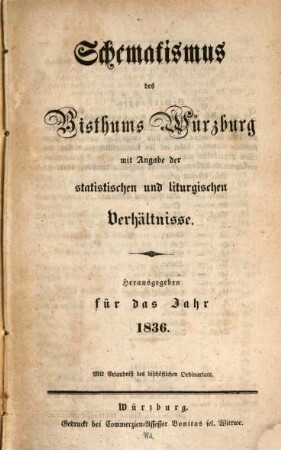 Schematismus der Diözese Würzburg. 1836
