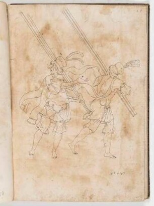 Zwei Knappen mit Lanzen, in einem Band mit Antikischen Figurinen und Pferdedekorationen, Bl. 25