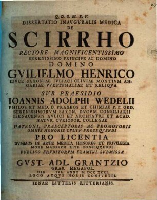 Diss. inaug. med. de scirrho
