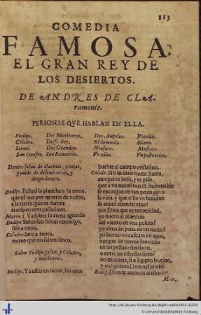 Comedia famosa el Gran Rey de los Desiertos.