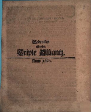 Bedencken über die Triple Alliantz