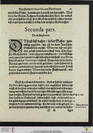 Secunda pars: De Adiaphoris