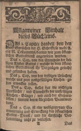 Allgemeiner Einhalt dieses Büchleins.