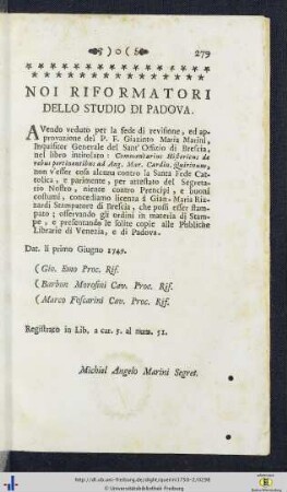 Noi Riformatori dello Studio di Padova.