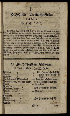 I. Herzogliche DomänenGüter und deren Pächter