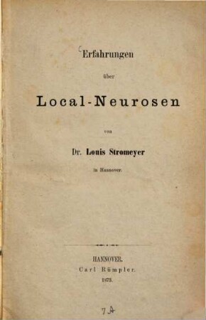 Erfahrungen über Local-Neurosen