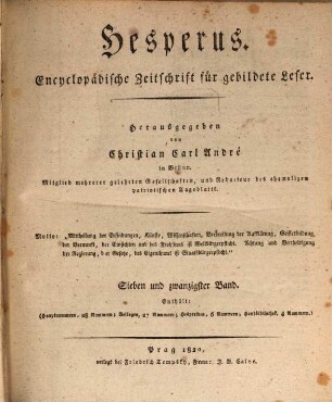 Hesperus : encyclopädische Zeitschrift für gebildete Leser. 1820,3, 1820,3 = Bd. 27