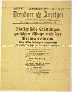 Nachrichtenblatt des "Dresdner Anzeiger" über Kämpfe in Italien