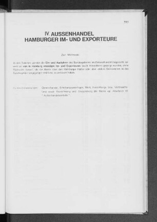 IV. Außenhandel Hamburger Im- und Exporteure