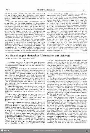 Die Beziehungen deutscher Uhrmacher zur Schweiz (II)