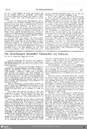 Die Beziehungen deutscher Uhrmacher zur Schweiz (II)