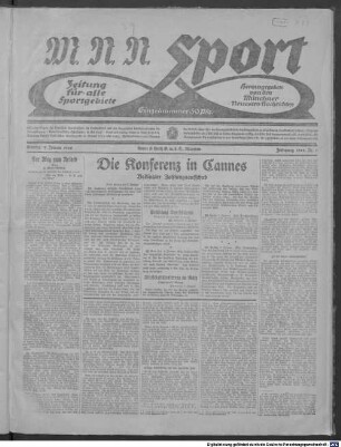 Münchner neueste Nachrichten. MNN-Sport : Zeitung für alle Sportgebiete. 1922, Nr. 1 - 2