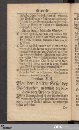 Pensum VIII. Von dem dritten Stück der Gelehrsamkeit, nemlich...