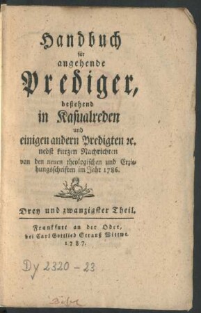 23. Theil (1786): Handbuch für angehende Prediger
