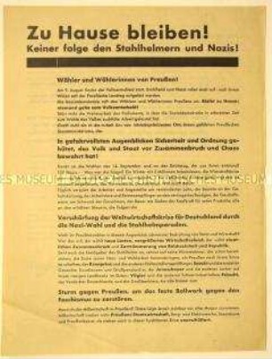 Aufruf zum Fernbleiben vom durch den Stahlhelm initiierten Volksentscheid über die Auflösung des preußischen Landtages