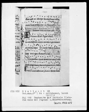 Antiphonarium (Benediktinerhandschrift) — Initiale I(storum enim est regnum), Folio 189recto