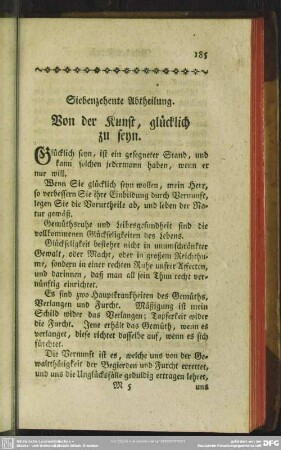 Siebenzehente Abtheilung. Von der Kunst, glücklich zu seyn