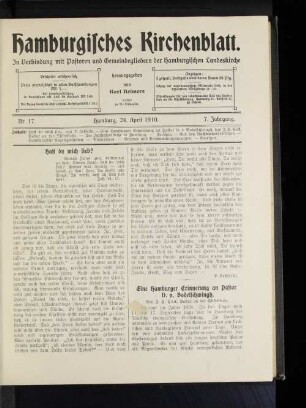 Eine hamburger Erinnerung an Pastor D. v. Bodelschwingh