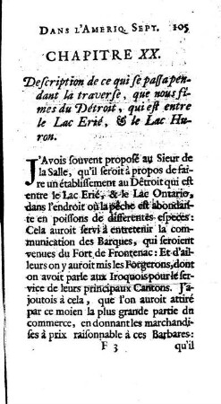 Description de ce que se passa pendant la traverse, que nous fûnes du Détroit, qui est entre le Lac Erié, ] le Lac Huron.