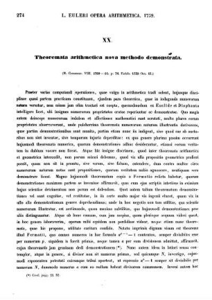 XX. Theoremata arithmetica nova methodo demonstrata.