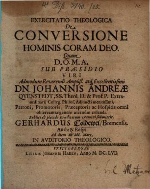 Exercitatio theol. de conversione hominis coram Deo