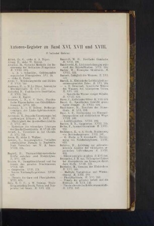Autoren-Register zu Band XVI, XVII und XVIII