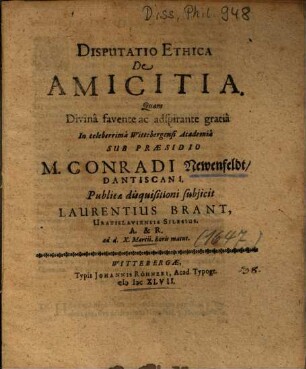 Disputatio Ethica De Amicitia