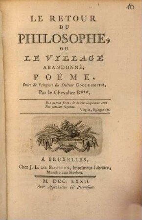 Le Retour Du Philosophie, Ou Le Village Abandonné : Poeme