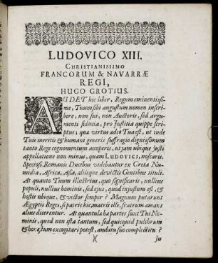 Ludovico XIII. Christianissimo Francorum & Navarræ Regi, Hugo Grotius.