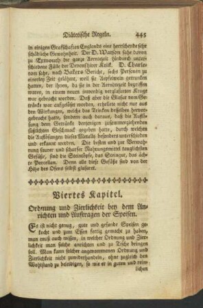 Viertes Kapitel. Ordnung und Zierlichkeit bey dem Anrichten und Auftragen der Speisen.