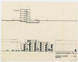 Wohnhäuser Gardeschützenweg 108-110, Berlin-Lichterfelde: Schnitt und Ansicht 1:200