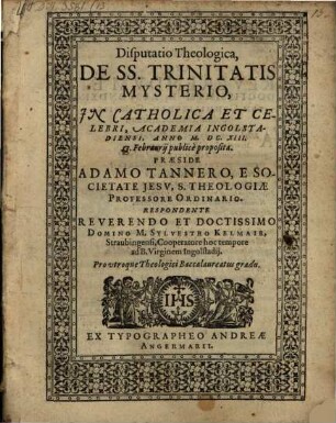 Disputatio Theologica, De SS. Trinitatis Mysterio