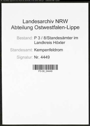 Sterberegister Standesamt Kempenfeldrom