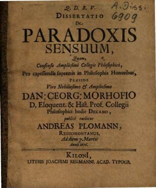 Dissertatio De Paradoxis Sensuum
