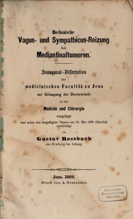 Mechanische Vagus- und Sympathicus-Reizung bei Mediastinaltumoren : Inaugural-Dissertation