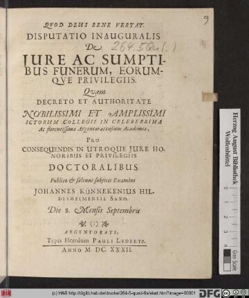 Disputatio Inauguralis De Iure Ac Sumptibus Funerum, Eorumque Privilegiis