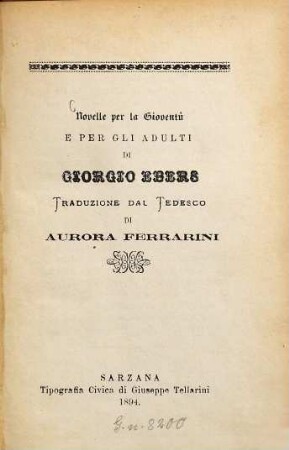 Novelle per la gioventù e per gli adulti di Giorgio Ebers