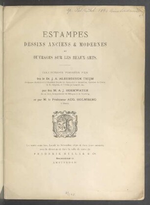 Estampes et dessins : collections: Alberdingk Thijm, holmberg, Hoekwater und Kaathoven : 10.-12.11.