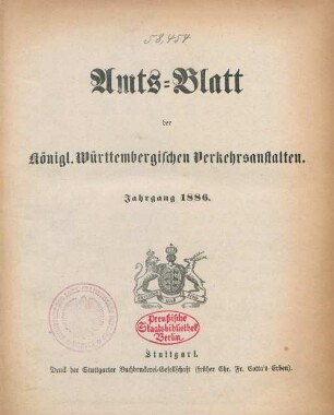 1886: Amtsblatt der Württembergischen Verkehrsanstalten