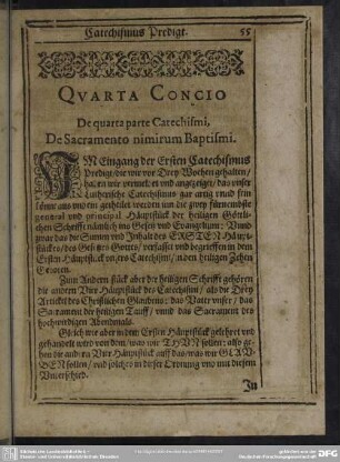Quarta Concio De quarta parte Catechismi, De Sacramento nimirum Baptismi