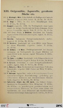 XIII. Oelgemälde, Aquarelle, gerahmte Stiche (Nr. 499-538)
