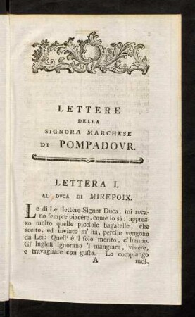 1-282, Lettere Della Signora Marchese Di Pompadovr.